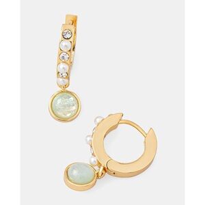 NEW KURT GEIGER Cabochon & Faux Pearl Huggie Drop Earrings Gold